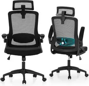 Ergonomic Office Desk Chair, Breathable Mesh Computer Chair with Adjustable Lumbar Support, Headrest and Flip up Armrests, Comfortable Task/Executive Chair for Home Office Ergonomic Office Desk Chair, Breathable Mesh Computer Chair with Adjustable Lumbar Support, Headrest and Flip up Armrests, Comfortable Task/Executive Chair for Home Office