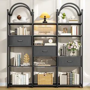 83.5" Tall Arched Bookshelf with 3 Drawers and 13 Storage Shelves, Industrial Open Book Shelf with Display Shelves, Large Etagere Bookshelf, Triple Wide Book Case for Home & Office, Black 83.5" Tall Arched Bookshelf with 3 Drawers and 13 Storage Shelves, Industrial Open Book Shelf with Display Shelves, Large Etagere Bookshelf, Triple Wide Book Case for Home & Office, Black