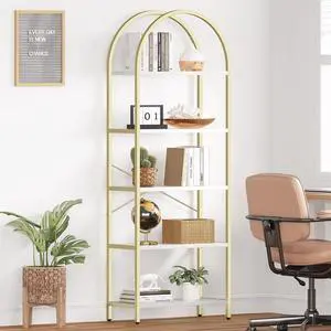 Bookshelf Tall Bookcase Arched Standing Bookshelves Modern Display Racks 5 Tier Storage Rack Shelf Large Wood Book Shelf for Bedroom, Living Room, Home Office Bookshelf Tall Bookcase Arched Standing Bookshelves Modern Display Racks 5 Tier Storage Rack Shelf Large Wood Book Shelf for Bedroom, Living Room, Home Office