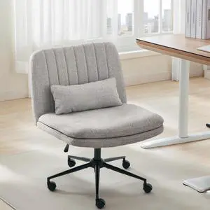 Criss Cross Office Chair with Wheels, Armless Adjustable Swivel Chair with Wide Seat & Pillow, Ergonomic Desk Chair Computer Task Seating for Home Office, Makeup, Small Space (Linen, Grey) Criss Cross Office Chair with Wheels, Armless Adjustable Swivel Chair with Wide Seat & Pillow, Ergonomic Desk Chair Computer Task Seating for Home Office, Makeup, Small Space (Linen, Grey)
