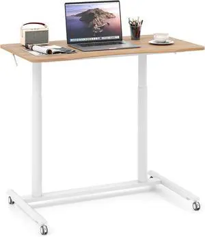 Mobile Standing Desk, Height Adjustable Computer Desk with Wheels & Aluminum Frame, C Shaped Sofa Side Table, Portable Laptop PC Workstation, Compact Rolling Desk for Small Space (Natural) Mobile Standing Desk, Height Adjustable Computer Desk with Wheels & Aluminum Frame, C Shaped Sofa Side Table, Portable Laptop PC Workstation, Compact Rolling Desk for Small Space (Natural)