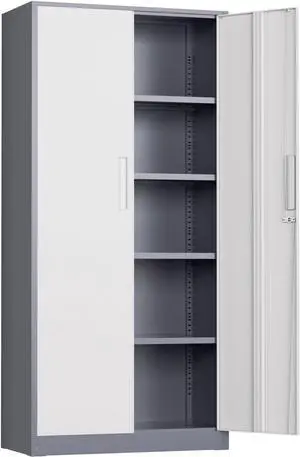 Storage Cabinet, 72 Steel Locking Closet with Doors and 4 Adjustable Shelves, Tool Unit for Home Office, Garage & Tall Lockable File Cabinet, Grey White Storage Cabinet, 72 Steel Locking Closet with Doors and 4 Adjustable Shelves, Tool Unit for Home Office, Garage & Tall Lockable File Cabinet, Grey White