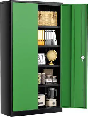 Metal Storage Cabinet, 72" Locking Storage Cabinets with Doors and 4 Shelves, Tall Tool Storage Cabinet for Garage, Steel Lockable Cabinet for Home Office Metal Storage Cabinet, 72" Locking Storage Cabinets with Doors and 4 Shelves, Tall Tool Storage Cabinet for Garage, Steel Lockable Cabinet for Home Office