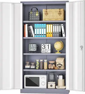 Metal Garage Storage Cabinet, Black Lockable File Cabinet with 2 Doors and 4 Adjustable Shelves, Tall Steel Tool Cabinets for Office, Home, Garage, School, Gym Metal Garage Storage Cabinet, Black Lockable File Cabinet with 2 Doors and 4 Adjustable Shelves, Tall Steel Tool Cabinets for Office, Home, Garage, School, Gym