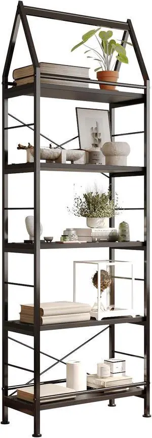 Industrial 5-Tier Bookshelf Black Metal Frame Storage Rack, 24" Wide | Freestanding Shelf, Display Shelves for Plants, Books, Decor, Open Shelving Unit for Living Room, Bedroom, Bathroom, Kitchen Industrial 5-Tier Bookshelf Black Metal Frame Storage Rack, 24" Wide | Freestanding Shelf, Display Shelves for Plants, Books, Decor, Open Shelving Unit for Living Room, Bedroom, Bathroom, Kitchen