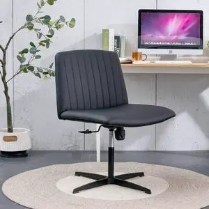 Upholster Armless Home Office Desk Chair, Ergonomic Vanity Chair No Wheels, Ergonomic Computer Modern Swivel Computer Chair with Wide Seat for Office, Home (Black+PU Leather) Upholster Armless Home Office Desk Chair, Ergonomic Vanity Chair No Wheels, Ergonomic Computer Modern Swivel Computer Chair with Wide Seat for Office, Home (Black+PU Leather)