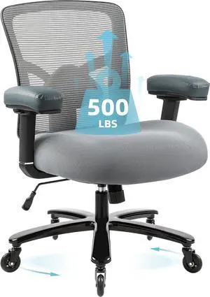 500LBS Big and Tall Office Chair with 4D Armrests & Adjustable Backrest, Heavy Duty Office Chair for Heavy People, Memory Foam Seat Filling Springs, Grey 500LBS Big and Tall Office Chair with 4D Armrests & Adjustable Backrest, Heavy Duty Office Chair for Heavy People, Memory Foam Seat Filling Springs, Grey
