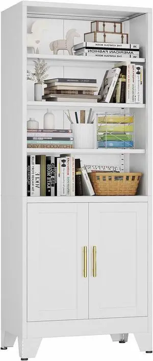 Metal Bookcase with Doors, White 71" Tall Bookcase with Storage, Floor Industrial Bookshelves and Bookcases 6 Tier Shelf Dispaly Storage Shelves for Home Office, Living Room, Bedroom, White Metal Bookcase with Doors, White 71" Tall Bookcase with Storage, Floor Industrial Bookshelves and Bookcases 6 Tier Shelf Dispaly Storage Shelves for Home Office, Living Room, Bedroom, White