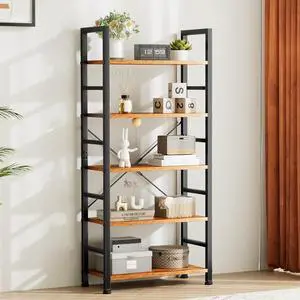 Book Shelf 5 Tier Modern Bookcase Sturdy Metal Storage Organizer Books/CDs/Magazines Industrial Open Display Shelf for Bedroom Home Office Kitchen Living Room, Rustic Book Shelf 5 Tier Modern Bookcase Sturdy Metal Storage Organizer Books/CDs/Magazines Industrial Open Display Shelf for Bedroom Home Office Kitchen Living Room, Rustic