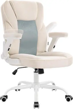 Home Office Desk Chairs with Wheels and Armrests,Office Chair Comfortable Ergonomic Mesh with Teddy Fleece Fabric Executive Computer Chairs for Adults and Teens,Beige Home Office Desk Chairs with Wheels and Armrests,Office Chair Comfortable Ergonomic Mesh with Teddy Fleece Fabric Executive Computer Chairs for Adults and Teens,Beige