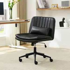 Criss Cross Chair with Wheels, Armless Comfy Thickened Cushion Wide Seat Cross Legged Office Chair with Pillow, Adjustable Swivel Mid Back Computer Task Vanity Home Office Desk Chair (PU, Black) Criss Cross Chair with Wheels, Armless Comfy Thickened Cushion Wide Seat Cross Legged Office Chair with Pillow, Adjustable Swivel Mid Back Computer Task Vanity Home Office Desk Chair (PU, Black)