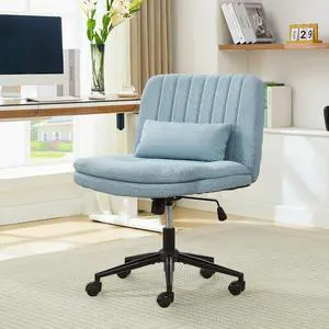 Criss Cross Chair with Wheels, Armless Comfy Thickened Cushion Wide Seat Cross Legged Office Chair with Pillow, Adjustable Swivel Mid Back Computer Task Vanity Home Office Desk Chair (Blue) Criss Cross Chair with Wheels, Armless Comfy Thickened Cushion Wide Seat Cross Legged Office Chair with Pillow, Adjustable Swivel Mid Back Computer Task Vanity Home Office Desk Chair (Blue)