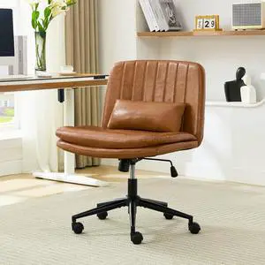 Criss Cross Chair with Wheels, Armless Comfy Thickened Cushion Wide Seat Cross Legged Office Chair with Pillow, Adjustable Swivel Mid Back Computer Task Vanity Home Office Desk Chair (PU, Brown) Criss Cross Chair with Wheels, Armless Comfy Thickened Cushion Wide Seat Cross Legged Office Chair with Pillow, Adjustable Swivel Mid Back Computer Task Vanity Home Office Desk Chair (PU, Brown)