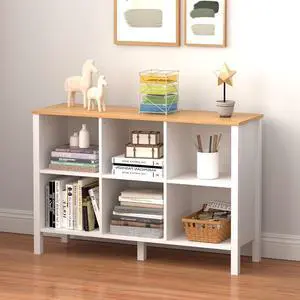 6-Cube Bookcase, Farmhouse Wooden Bookshelf Low Storage Organizer, 45" Horizontal White Console with Legs, Hallway Book Case for Entryway, Display Cabinet for Living Room (White, 6-Cube) 6-Cube Bookcase, Farmhouse Wooden Bookshelf Low Storage Organizer, 45" Horizontal White Console with Legs, Hallway Book Case for Entryway, Display Cabinet for Living Room (White, 6-Cube)