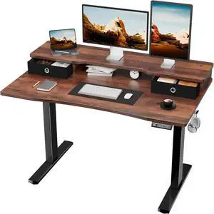 Electric Standing Desk, Rustic Walnut, 48x24 Inch | Height Adjustable, With Drawers, Storage Shelf, Ergonomic Electric Standing Desk, Rustic Walnut, 48x24 Inch | Height Adjustable, With Drawers, Storage Shelf, Ergonomic