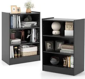 3-Tier Open Bookcase Set of 2, Modern 3-Cube Bookshelf with 18-Position Adjustable Shelves & Anti-toppling Devices, Multipurpose Cubical Display Storage Organizer for Living Room Study (2, Black) 3-Tier Open Bookcase Set of 2, Modern 3-Cube Bookshelf with 18-Position Adjustable Shelves & Anti-toppling Devices, Multipurpose Cubical Display Storage Organizer for Living Room Study (2, Black)