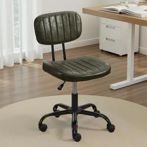 Small Home Office Desk Chair with Wheels, Armless Comfy Vanity Chair Swivel Computer Task Chair No Arms, Modern Height Adjustable Low Back Rolling Chair for Small Space (PU Leather Green) Small Home Office Desk Chair with Wheels, Armless Comfy Vanity Chair Swivel Computer Task Chair No Arms, Modern Height Adjustable Low Back Rolling Chair for Small Space (PU Leather Green)