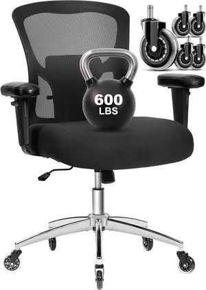 Big and Tall Office Chair 600lbs, Heavy Duty Ergonomic Mesh Chair, Computer Executive Desk Chair with Wide Thick Seat, Adjustable Armrests, Lumbar Support (Black, 601LBS) (Black, 600LBS) Big and Tall Office Chair 600lbs, Heavy Duty Ergonomic Mesh Chair, Computer Executive Desk Chair with Wide Thick Seat, Adjustable Armrests, Lumbar Support (Black, 601LBS) (Black, 600LBS)