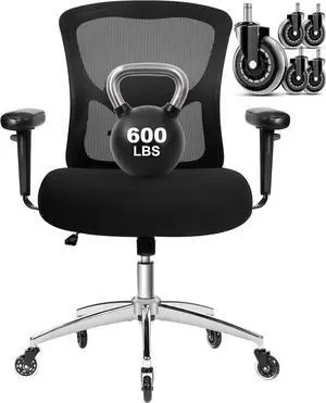 Big and Tall Office Chair 600lbs, Heavy Duty Ergonomic Mesh Chair, Computer Executive Desk Chair with Wide Thick Seat, Adjustable Armrests, Lumbar Support (Black, 601LBS) (Black, 601LBS) Big and Tall Office Chair 600lbs, Heavy Duty Ergonomic Mesh Chair, Computer Executive Desk Chair with Wide Thick Seat, Adjustable Armrests, Lumbar Support (Black, 601LBS) (Black, 601LBS)