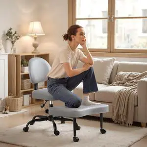 Ergonomic Cross Legged Office Desk Chair with Wheels, 360° Swivel and Adjustable Height for Meditation and ADHD,Criss Cross Kneeling Chair with Lumbar Support (Leather, Grey) Ergonomic Cross Legged Office Desk Chair with Wheels, 360° Swivel and Adjustable Height for Meditation and ADHD,Criss Cross Kneeling Chair with Lumbar Support (Leather, Grey)