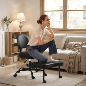 Ergonomic Cross Legged Office Desk Chair with Wheels, 360° Swivel and Adjustable Height for Meditation and ADHD,Criss Cross Kneeling Chair with Lumbar Support (Leather, Black) Ergonomic Cross Legged Office Desk Chair with Wheels, 360° Swivel and Adjustable Height for Meditation and ADHD,Criss Cross Kneeling Chair with Lumbar Support (Leather, Black)