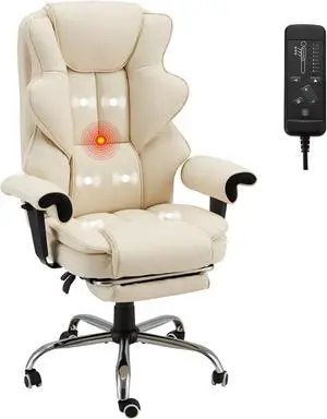 Heated Massage Office Chair with Retractable Footrest, 6-Point Vibration Massaging Office Chair with Remote & Timer, 90°155° Recline Ergonomic PU Leather Computer Chair, 350 LBS Heated Massage Office Chair with Retractable Footrest, 6-Point Vibration Massaging Office Chair with Remote & Timer, 90°155° Recline Ergonomic PU Leather Computer Chair, 350 LBS
