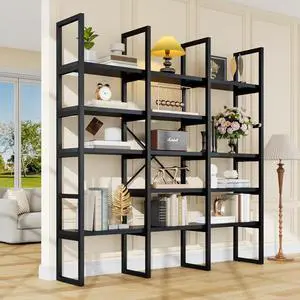 Large Bookshelf 5 Tiers, Triple Wide Geometric Bookcase, 71 Inches Tall Industrial Book Shelves Etagere Book Case, Sturdy Metal Frame, Freestanding Display Shelving Unit (Black) Large Bookshelf 5 Tiers, Triple Wide Geometric Bookcase, 71 Inches Tall Industrial Book Shelves Etagere Book Case, Sturdy Metal Frame, Freestanding Display Shelving Unit (Black)