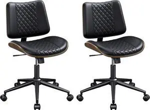 Home Armless Office Chair Set of 2, Modern Walnut Desk Chair with Wheels, Adjustable Swivel Rolling Task Chair with Curved Back for Reading,Meeting Room, Black Home Armless Office Chair Set of 2, Modern Walnut Desk Chair with Wheels, Adjustable Swivel Rolling Task Chair with Curved Back for Reading,Meeting Room, Black