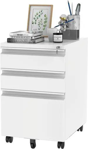 3 Drawer Mobile File Cabinet for Home Office Under Desk Storage, Filing Cabinet with Lock Keys, File Organizer Cabinet for Legal/Letter/A4 File, White 3 Drawer Mobile File Cabinet for Home Office Under Desk Storage, Filing Cabinet with Lock Keys, File Organizer Cabinet for Legal/Letter/A4 File, White