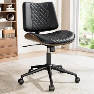 Home Armless Office Chair with Wheels, Modern Walnut Armless Desk Chair, Adjustable Swivel Rolling Task Chair with Curved Back for Small Space, Reading, Meeting Room, Black Home Armless Office Chair with Wheels, Modern Walnut Armless Desk Chair, Adjustable Swivel Rolling Task Chair with Curved Back for Small Space, Reading, Meeting Room, Black