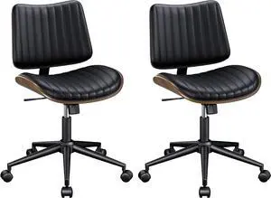 Home Armless Office Chair Set of 2, Modern Walnut Desk Chair with Wheels, Adjustable Swivel Rolling Task Chair with Curved Back for Reading,Meeting Room, Black Home Armless Office Chair Set of 2, Modern Walnut Desk Chair with Wheels, Adjustable Swivel Rolling Task Chair with Curved Back for Reading,Meeting Room, Black