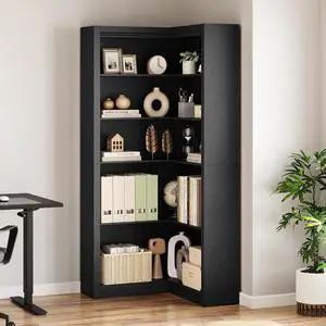 Corner Bookshelf Black, 71.8 in Black Corner Bookcase, L-Shaped Bookshelf Farmhouse Bookcase, 5 Tier Display Shelf Heavy Duty Bookcases, Bookshelves with Storage Corner Bookshelf Black, 71.8 in Black Corner Bookcase, L-Shaped Bookshelf Farmhouse Bookcase, 5 Tier Display Shelf Heavy Duty Bookcases, Bookshelves with Storage