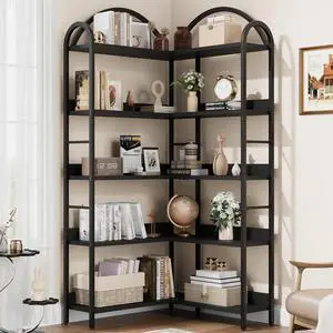 Arched Bookshelf Corner Bookcase, L Shaped Bookshelf Industrial Corner Bookshelves, Large Bookcase with Metal Frame, Corner Shelf Arch Display Rack for Living Room Bedroom Arched Bookshelf Corner Bookcase, L Shaped Bookshelf Industrial Corner Bookshelves, Large Bookcase with Metal Frame, Corner Shelf Arch Display Rack for Living Room Bedroom