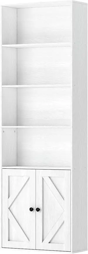 Bookshelf, 6-Tier Floor Bookcase with 2 Bottom Doors, 9.29"x23.62"x70.86", Storage Cabinet Bookshelves for Home Office, Living Room, Bedroom-White Bookshelf, 6-Tier Floor Bookcase with 2 Bottom Doors, 9.29"x23.62"x70.86", Storage Cabinet Bookshelves for Home Office, Living Room, Bedroom-White