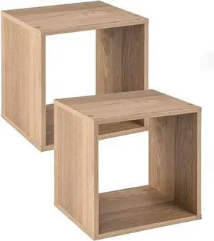 2 Stackable Cubes Bookcase, Wooden Cubby Storage Organizer with Anti-Tipping Device, Small Book Shelf for Small Space, Combination Square Bookshelf Cubes (1, Natural) 2 Stackable Cubes Bookcase, Wooden Cubby Storage Organizer with Anti-Tipping Device, Small Book Shelf for Small Space, Combination Square Bookshelf Cubes (1, Natural)