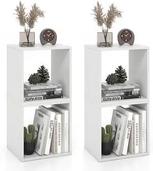 2 Stackable Cubes Bookcase, Wooden Cubby Storage Organizer with Anti-Tipping Device, Small Book Shelf for Small Space, Combination Square Bookshelf Cubes (2, White) 2 Stackable Cubes Bookcase, Wooden Cubby Storage Organizer with Anti-Tipping Device, Small Book Shelf for Small Space, Combination Square Bookshelf Cubes (2, White)
