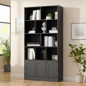 71" Tall Bookshelf with 10 Cubes and 3 Doors, 4-Tier Bookshelf, Open Shelf Bookcase with Cabinet, Modern Cube Storage Organizer for Living Room, and Office, Black 71" Tall Bookshelf with 10 Cubes and 3 Doors, 4-Tier Bookshelf, Open Shelf Bookcase with Cabinet, Modern Cube Storage Organizer for Living Room, and Office, Black