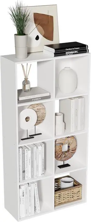 8-Cube Bookshelf, Tall Open Back Storage Shelves, Heavy Duty Wood Cubby Organizer for Small Spaces, Dorm Room Apartment Office, Unit for Book Toy Record Player Display (White, 8-Cube) 8-Cube Bookshelf, Tall Open Back Storage Shelves, Heavy Duty Wood Cubby Organizer for Small Spaces, Dorm Room Apartment Office, Unit for Book Toy Record Player Display (White, 8-Cube)