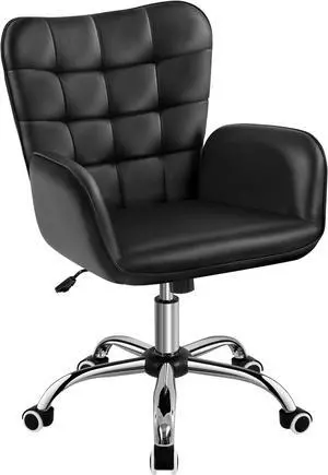 Modern Faux Leather Office Chair Ergonomic Adjustable Computer Chair with Wide Seat, Padded Armrests for Study, Bedroom Black Modern Faux Leather Office Chair Ergonomic Adjustable Computer Chair with Wide Seat, Padded Armrests for Study, Bedroom Black