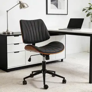 Armless Office Desk Chair,Wooden Back Small Office Desk Chair No Arms Adjustable Height Modern Armless Chairs with Swivel Wheels for Small Spaces, Black Armless Office Desk Chair,Wooden Back Small Office Desk Chair No Arms Adjustable Height Modern Armless Chairs with Swivel Wheels for Small Spaces, Black