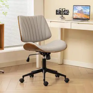 Armless Office Desk Chair,Wooden Back Small Office Desk Chair No Arms Adjustable Height Modern Armless Chairs with Swivel Wheels for Small Spaces, Grey Armless Office Desk Chair,Wooden Back Small Office Desk Chair No Arms Adjustable Height Modern Armless Chairs with Swivel Wheels for Small Spaces, Grey