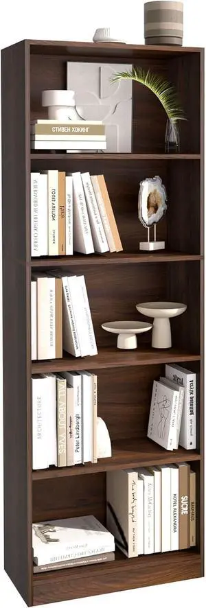 71" inch Tall 5-Tier Book Shelf,Large Freestanding Bookshelf for Home Office and Professional Workspace,Living Room,Bedroom and Dining Room,Walnut (5-Tier,Dark Walnut,Side-Panel Separated) 71" inch Tall 5-Tier Book Shelf,Large Freestanding Bookshelf for Home Office and Professional Workspace,Living Room,Bedroom and Dining Room,Walnut (5-Tier,Dark Walnut,Side-Panel Separated)