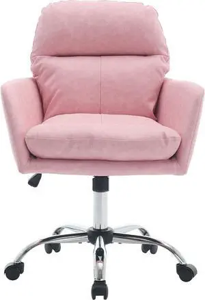 Adjustable Home Office Desk Chair with Comfy Square Mid-Back, Faux Leather 360 Swivel Upholstered Task Armchair with Wheels for Vanity Bedroom/Living Room,Pink Adjustable Home Office Desk Chair with Comfy Square Mid-Back, Faux Leather 360 Swivel Upholstered Task Armchair with Wheels for Vanity Bedroom/Living Room,Pink