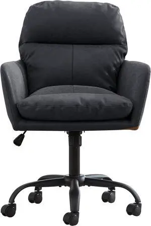 Adjustable Home Office Desk Chair with Comfy Square Mid-Back, Faux Leather 360 Swivel Upholstered Task Armchair with Wheels for Vanity Bedroom/Living Room,Study Black Adjustable Home Office Desk Chair with Comfy Square Mid-Back, Faux Leather 360 Swivel Upholstered Task Armchair with Wheels for Vanity Bedroom/Living Room,Study Black