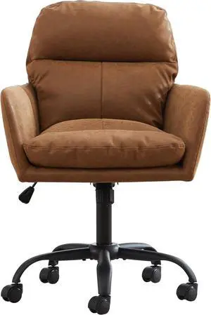 Adjustable Home Office Desk Chair with Comfy Square Mid-Back, Faux Leather 360 Swivel Upholstered Task Armchair with Wheels for Vanity Bedroom/Living Room,Study Brown Adjustable Home Office Desk Chair with Comfy Square Mid-Back, Faux Leather 360 Swivel Upholstered Task Armchair with Wheels for Vanity Bedroom/Living Room,Study Brown