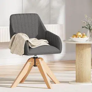 Mid Century Modern Accent Chair, 36.8 Inch Upholstered Swivel Chair for Living Room with Arms Home Office Desk Chair for Bedroom Wood Legs Computer Task Chair No Wheels, Darkgrey Mid Century Modern Accent Chair, 36.8 Inch Upholstered Swivel Chair for Living Room with Arms Home Office Desk Chair for Bedroom Wood Legs Computer Task Chair No Wheels, Darkgrey