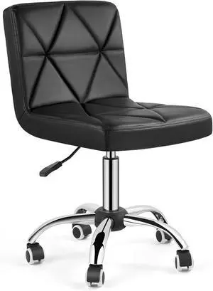 Armless Desk Chair, Mid Back 360 Degree Swivel Office Chair, Height Adjustable Executive Conference Task Chair with Rolling Wheels and Diamond Pattern, for Home Computer Barber, Black Armless Desk Chair, Mid Back 360 Degree Swivel Office Chair, Height Adjustable Executive Conference Task Chair with Rolling Wheels and Diamond Pattern, for Home Computer Barber, Black