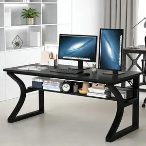 Computer Desk 47 Inch Large Computer Desk with Storage Shelf Home Office Desk with C Shaped Metal Frame Writing Work Study Student Home Bedroom Office (Black, 47inch) Computer Desk 47 Inch Large Computer Desk with Storage Shelf Home Office Desk with C Shaped Metal Frame Writing Work Study Student Home Bedroom Office (Black, 47inch)