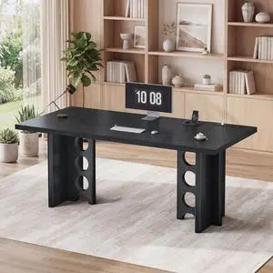 63 Inch Executive Office Desk, Large Computer Office Desks with Power Outlet, Modern Laptop Desk Writing Table Workstation Business Furniture for Home Office, Black 63 Inch Executive Office Desk, Large Computer Office Desks with Power Outlet, Modern Laptop Desk Writing Table Workstation Business Furniture for Home Office, Black