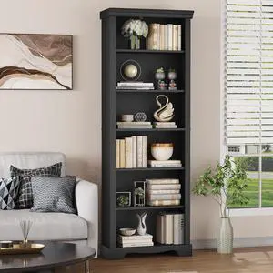 6-Tier Bookshelf, 73 inch Tall Black Bookcase with 2 Adjustable Shelves, Anti-Tipping Bookshelf, Wide Book Shelf for Study Room, Living Room, Home Office, Bedroom (Black) 6-Tier Bookshelf, 73 inch Tall Black Bookcase with 2 Adjustable Shelves, Anti-Tipping Bookshelf, Wide Book Shelf for Study Room, Living Room, Home Office, Bedroom (Black)